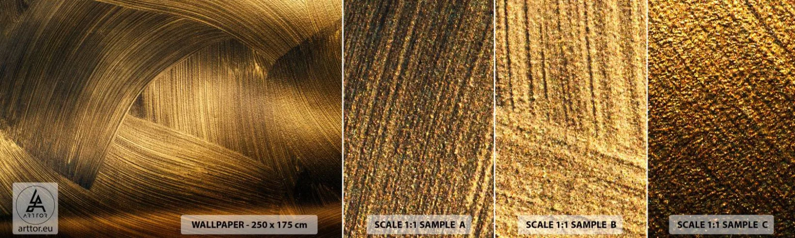 Amostra de Papel de Parede Standard Eco - No labirinto dourado - Abstração, Pedaço, Ouro - 100x30 cm