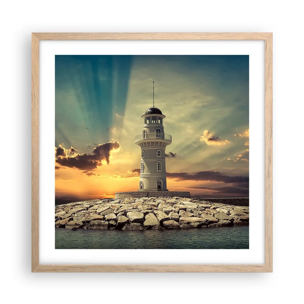 Pôster com moldura de carvalho claro - Luz - Bondade - Beleza - 50x50 cm