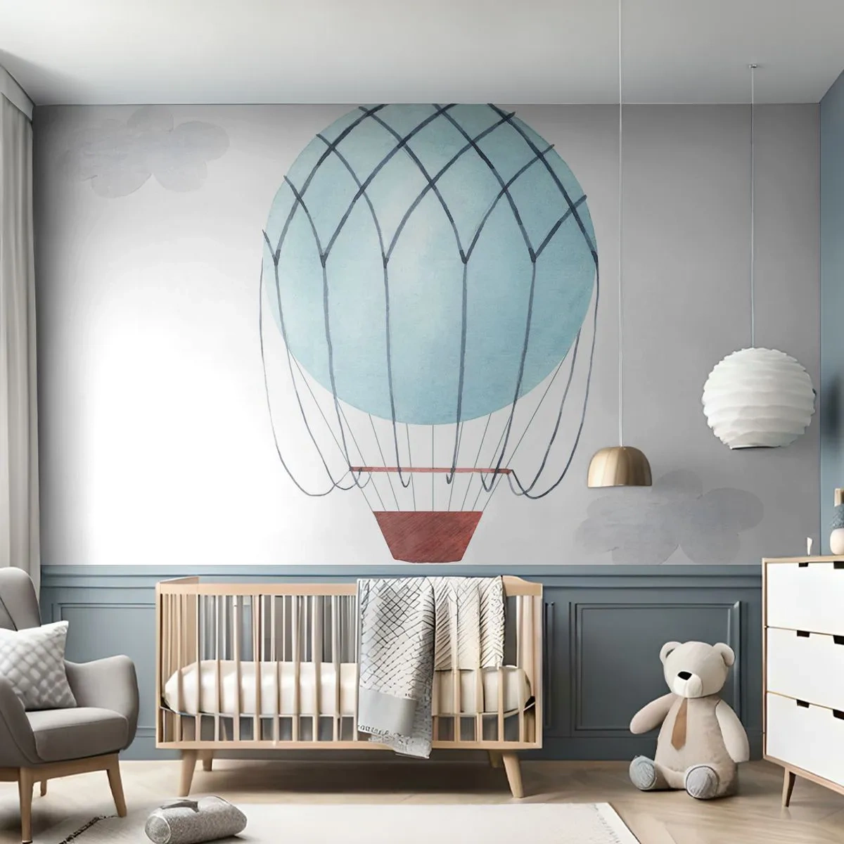 Papel de Parede Premium Sand - Tudo nas nuvens - Infantil, Balão, Minimalismo - 150x105 cm