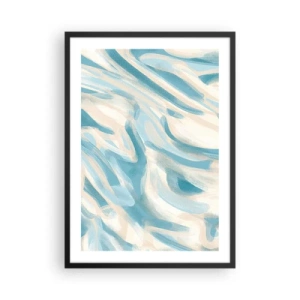 Pôster com moldura preta - Ondas abstratas em tons de azul e bege - 50x70cm - Brisas de primavera - Decoração de parede moderna para a sala de estar e quarto ARTTOR