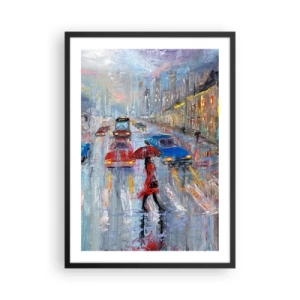 Pôster com moldura preta - Paisagem urbana impressionista na chuva - 50x70cm - Tarde chuvosa na cidade - Decoração de parede moderna para a sala de estar e quarto ARTTOR