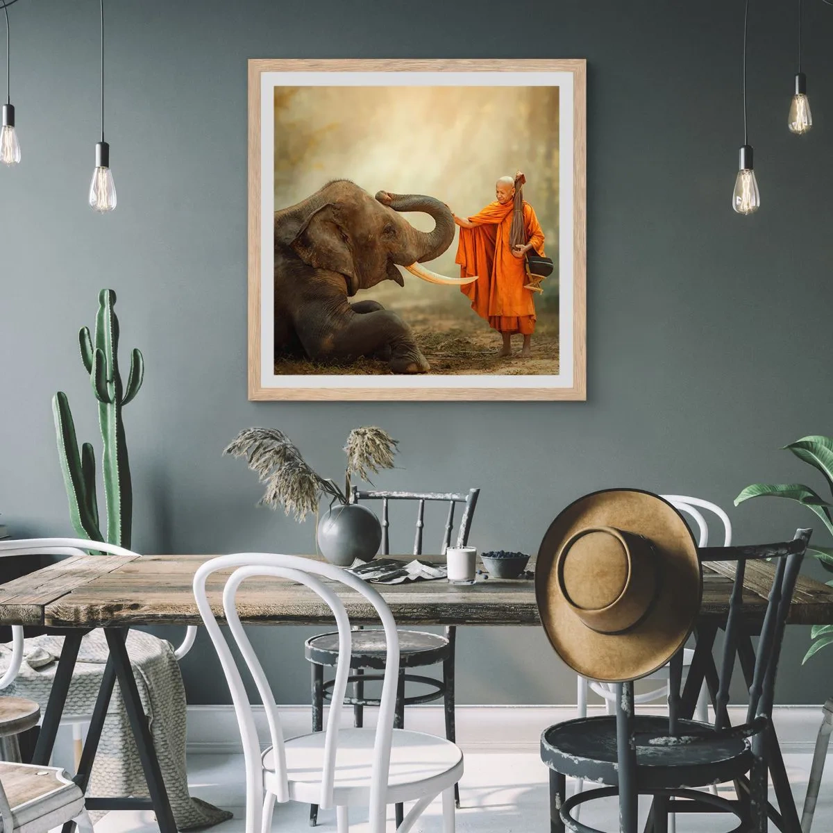 Pôster com moldura de carvalho claro - Encontro na viagem - 60x60 cm