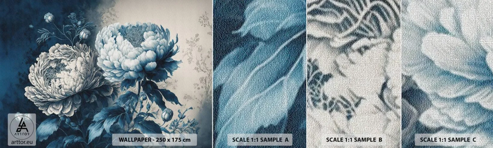 Amostra de papel de parede Premium Canvas - Casal que combina - Flores, Clássico, Rococó - 100x30 cm