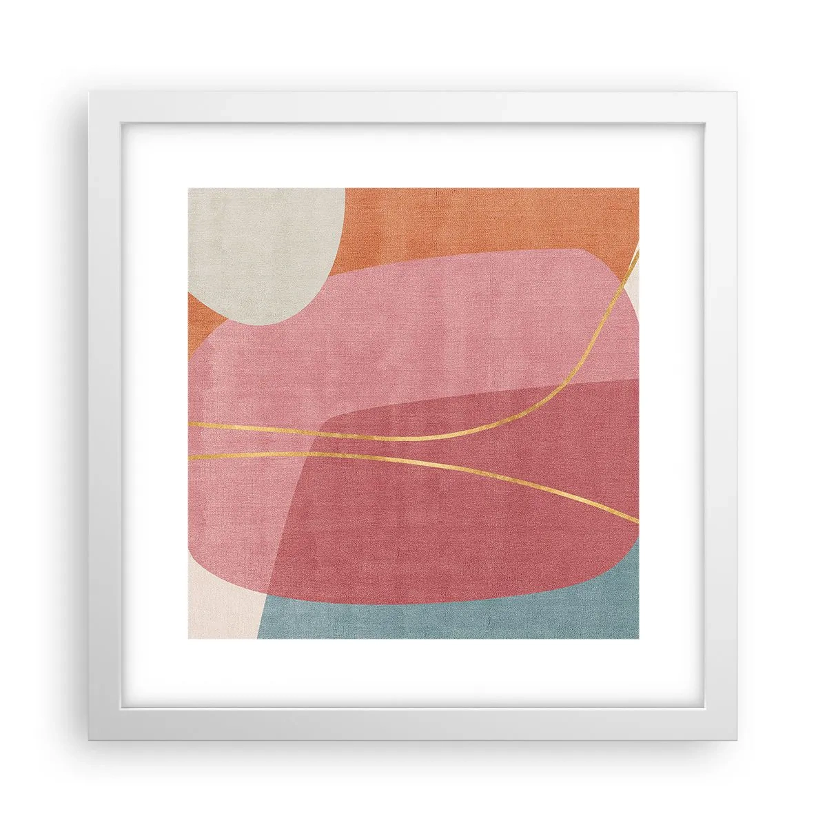 Pôster em moldura branca - Composição pastel com fio dourado - 30x30 cm