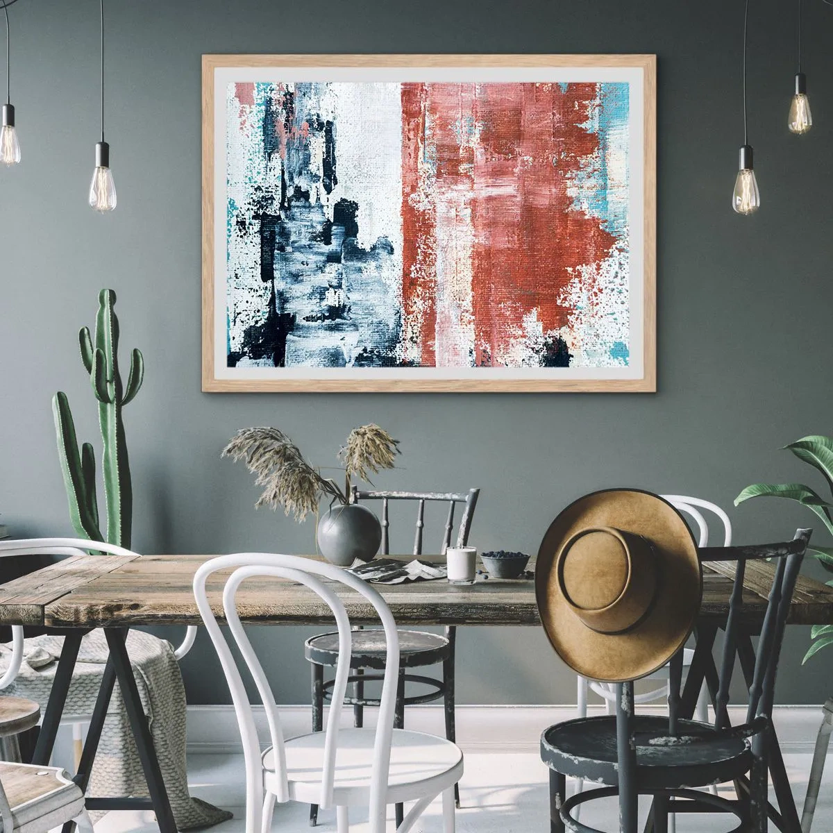 Pôster com moldura de carvalho claro - Meio a meio abstrato - 91x61 cm