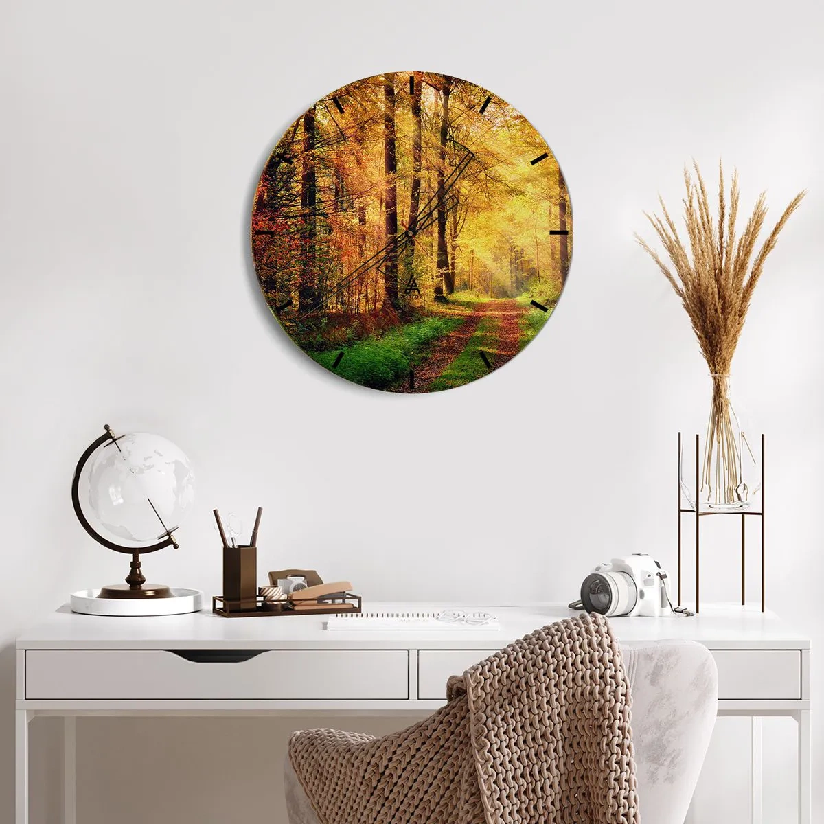 Relógio de parede - Relógio em vidro - Silêncio dourado da floresta - 40x40 cm