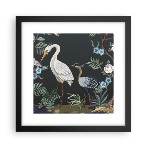 Pôster com moldura preta - Desfile de pássaros - 30x30 cm