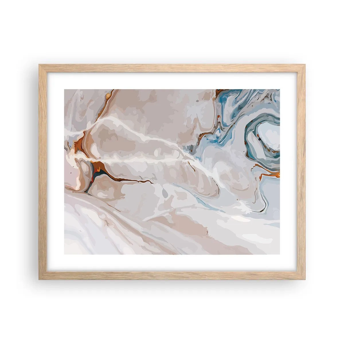 Pôster com moldura de carvalho claro - Meandros azuis sob branco - 50x40 cm