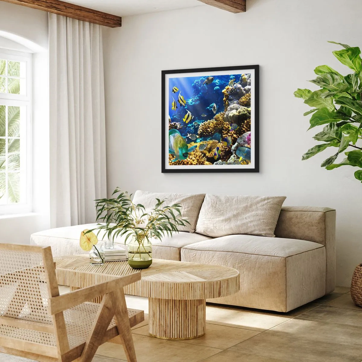 Pôster com moldura preta - Tráfego intenso no percurso de férias - 40x40 cm