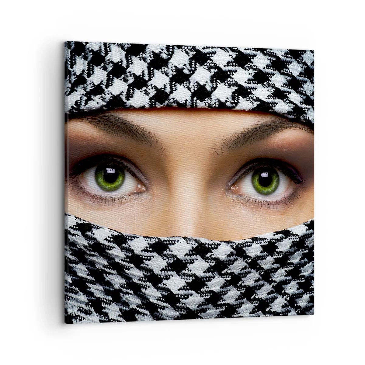 Quadro em tela - Retrato de uma beleza velada de olhos verdes - 50x50 cm