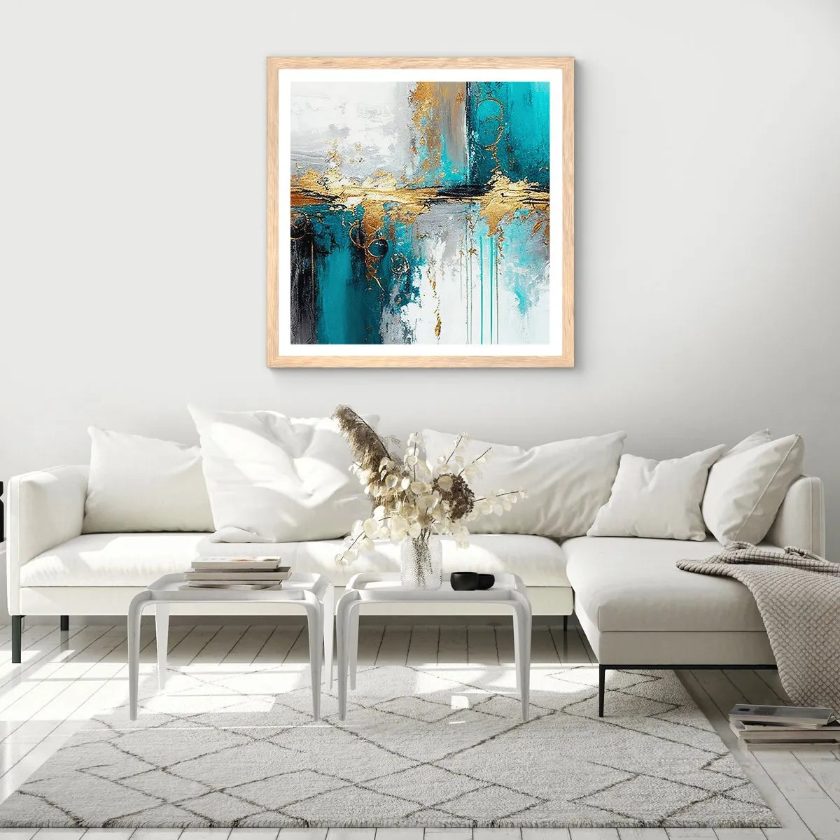 Pôster com moldura de carvalho claro - Tudo flui - 60x60 cm