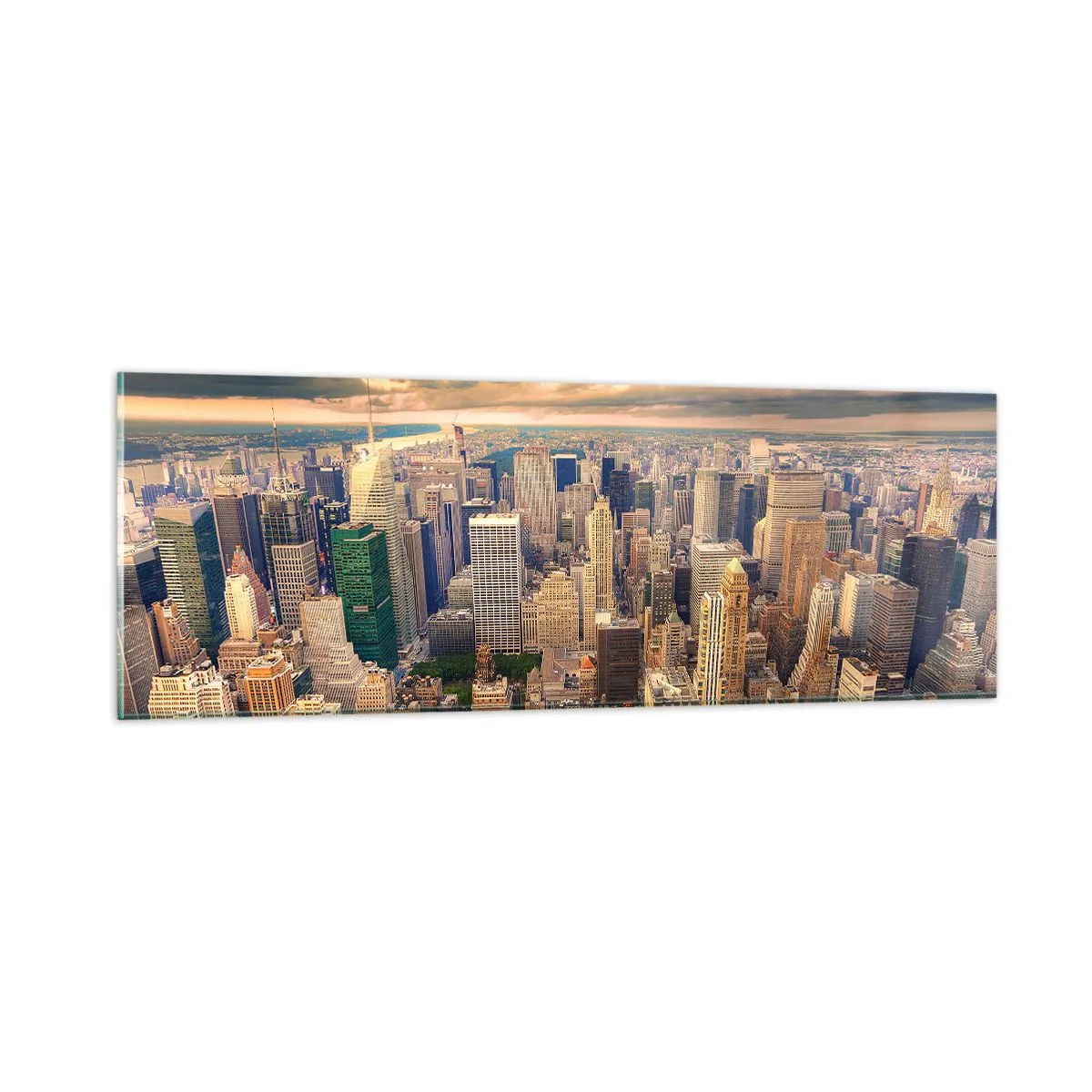 Quadro em vidro - Metrópole dourada - 90x30 cm