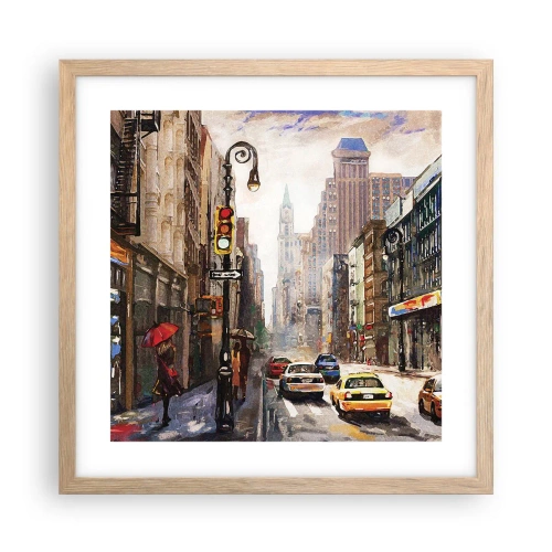 Pôster com moldura de carvalho claro - Nova York – colorida também na chuva  - 40x40 cm