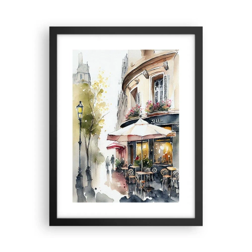 Pôster com moldura preta - Manhã parisiense - 30x40 cm