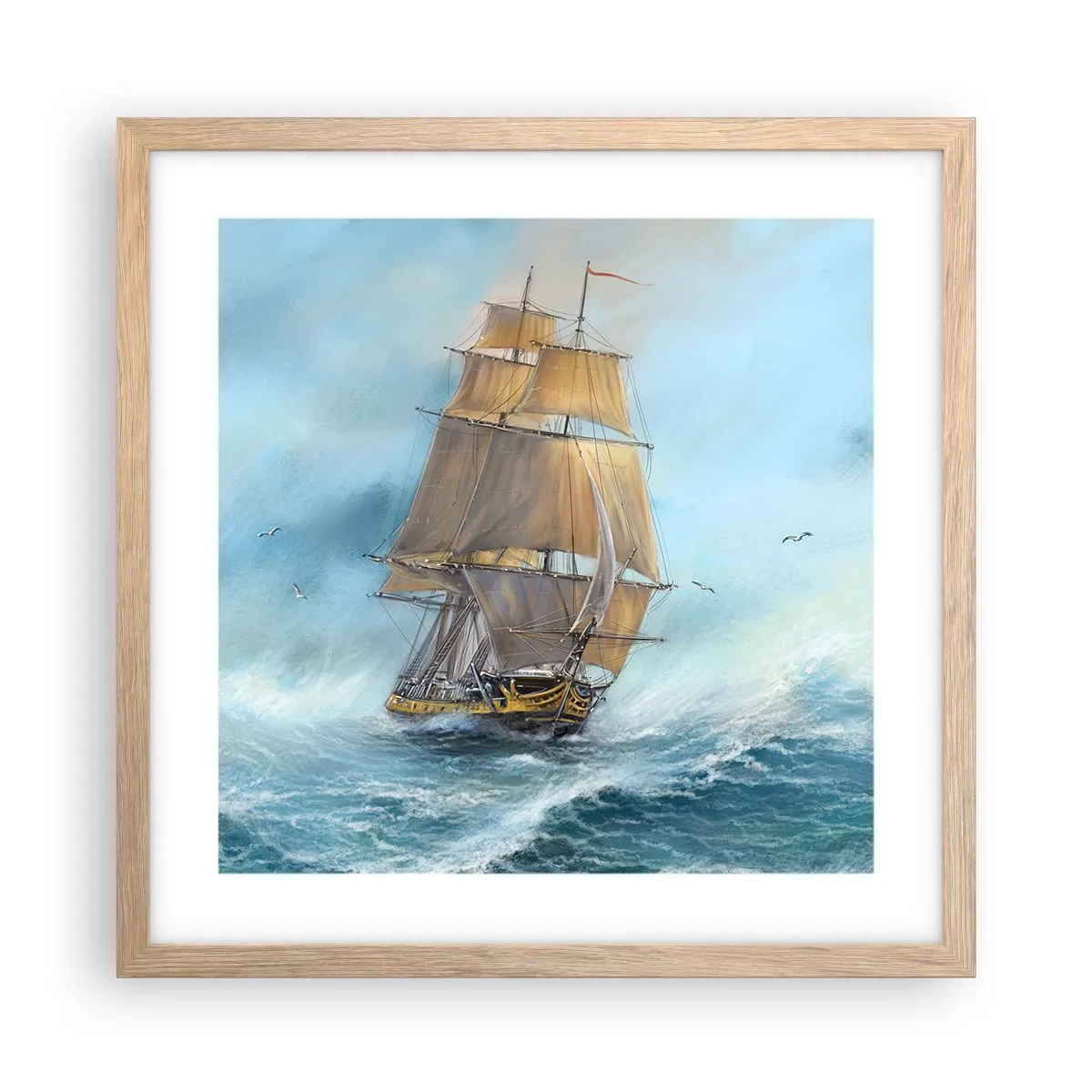 Pôster com moldura de carvalho claro - Correndo sobre as ondas - 40x40 cm
