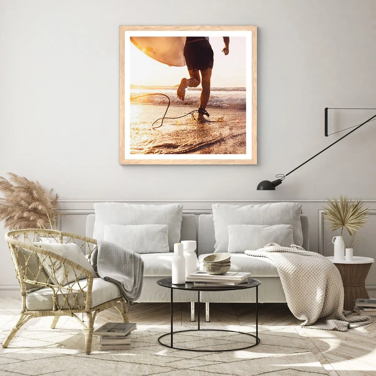 Pôster com moldura de carvalho claro - Encontro das ondas - 60x60 cm