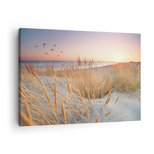Quadro em tela - Praia do pôr do sol com grama alta - 70x50cm - Uma canção de embalar do Báltico - Decoração de parede moderna para a sala de estar e quarto ARTTOR