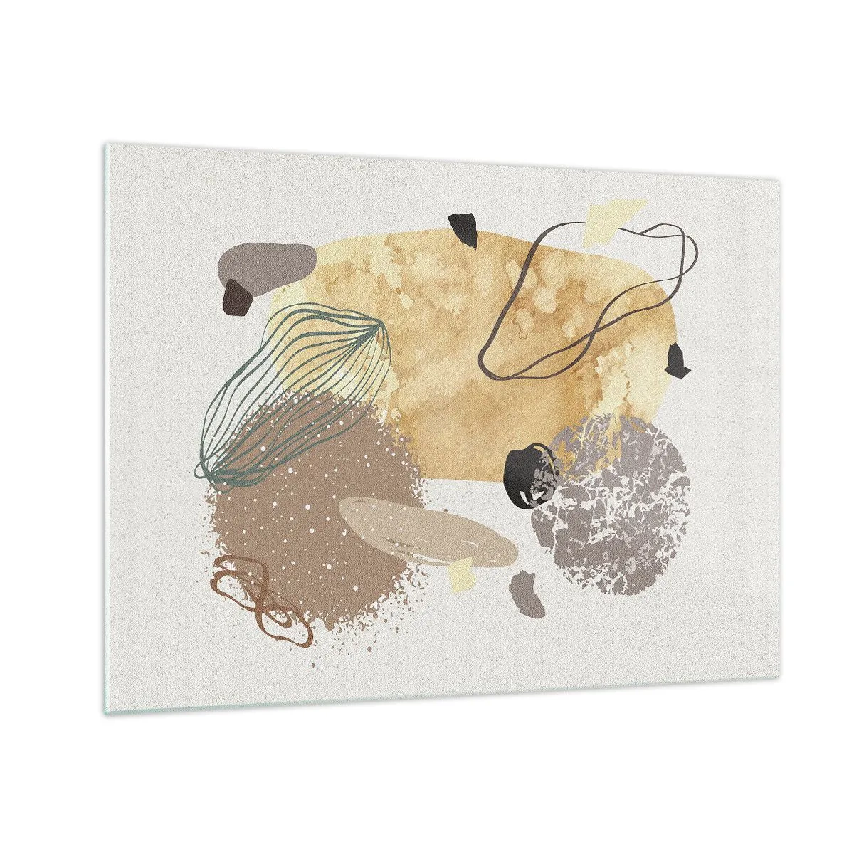 Quadro em vidro - Abstração bege e marrom com formas irregulares - 70x50cm - Plumcologia aplicada - Decoração de parede moderna para a sala de estar e quarto ARTTOR