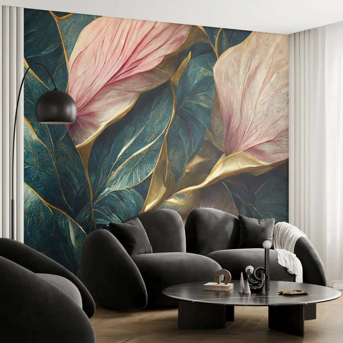 Papel de Parede Premium Canvas - Elegância e estilo naturais - Art Deco, Flores, Elegância - 300x210 cm