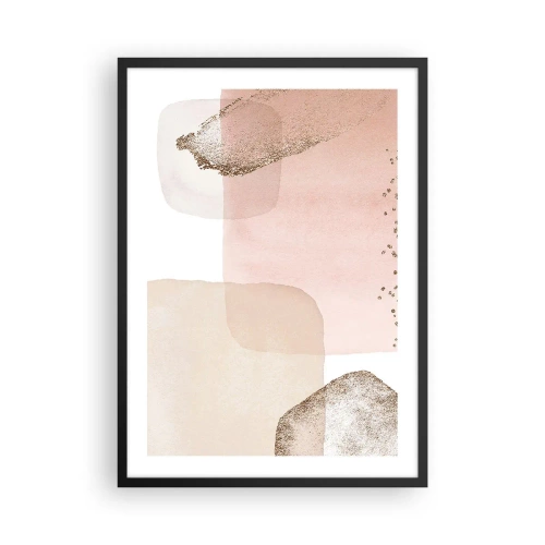Pôster com moldura preta - Formas pastéis com um delicado toque dourado - 50x70cm - Olhar através da cor - Decoração de parede moderna para a sala de estar e quarto ARTTOR