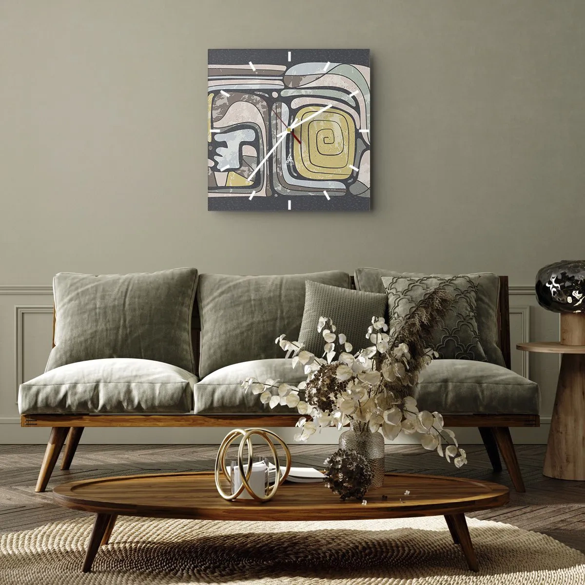 Relógio de parede - Relógio em vidro - Abstração no espírito pré-colombiano - 40x40 cm