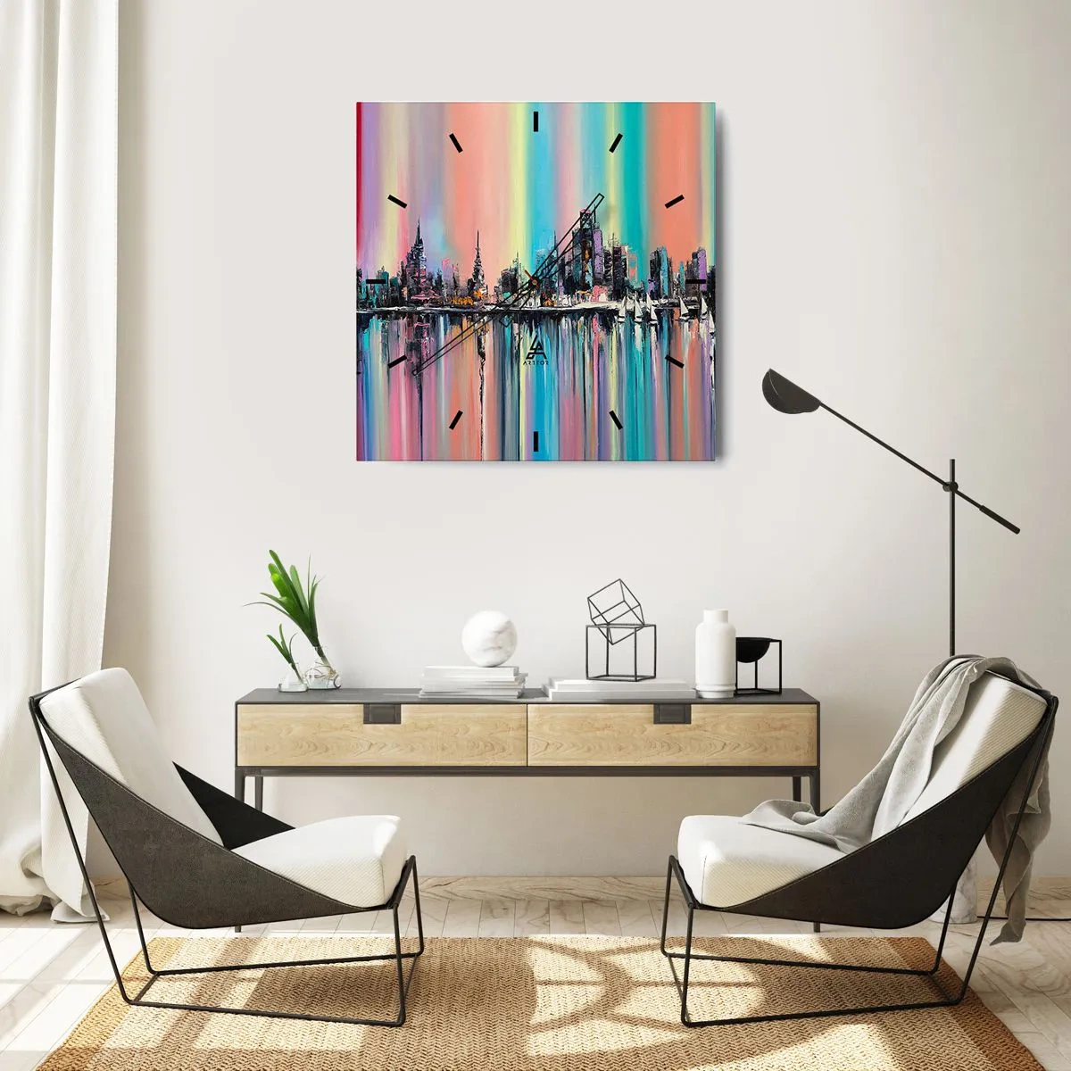 Relógio de parede - Relógio em vidro - Brilho da noite - 40x40 cm