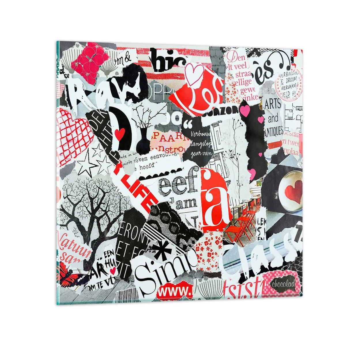 Quadro em vidro - Colagem hipster - 40x40 cm