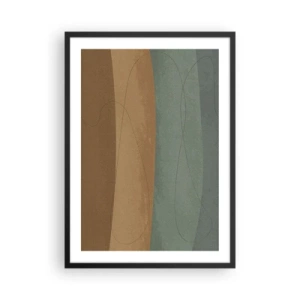 Pôster com moldura preta - Linhas orgânicas em fundos terrosos e verdes - 50x70cm - Composição horizontal - Decoração de parede moderna para a sala de estar e quarto ARTTOR