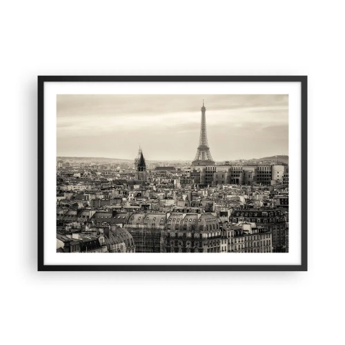 Pôster com moldura preta - Sobre os telhados de Paris - 70x50 cm