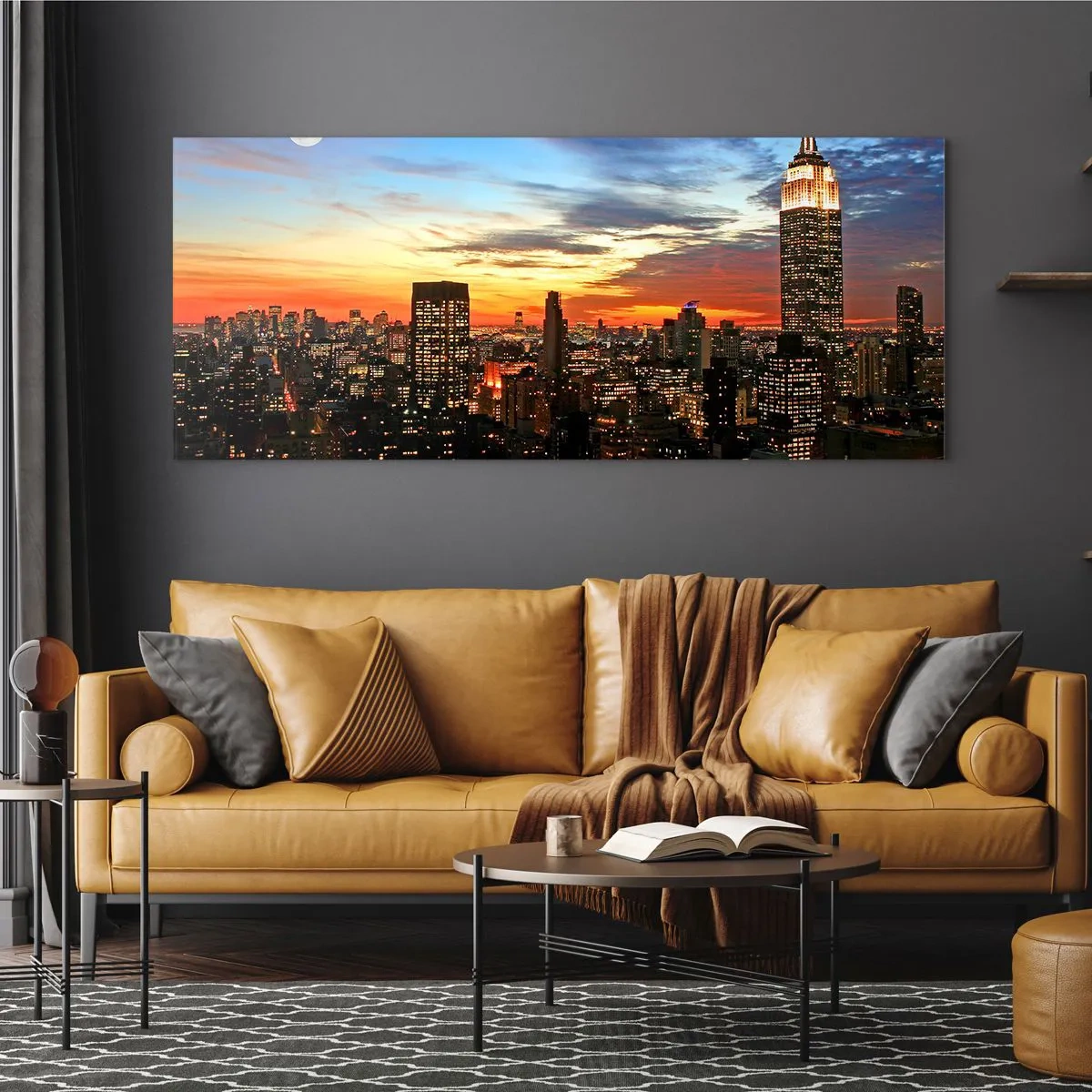 Quadro em vidro - Noite Brilhante Americana - 100x40 cm