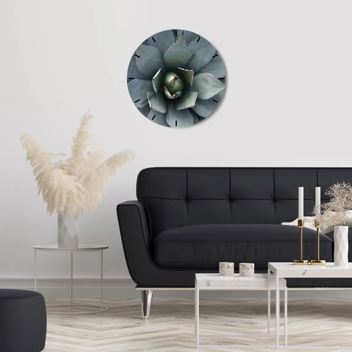 Relógio de parede - Relógio em vidro - Um close do arranjo geométrico de folhas de agave. - 30x30cm - Atrai e adverte - Decoração de parede moderna para a sala de estar, cozinha e quarto ARTTOR