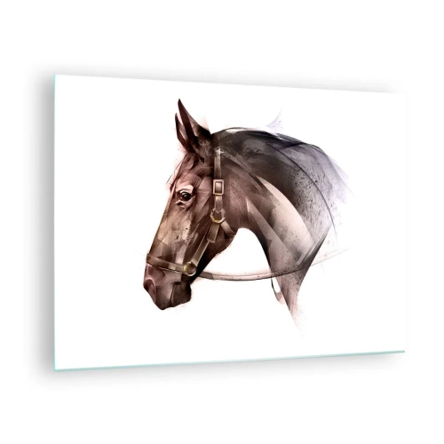 Quadro em vidro - Retrato de cavalo em estilo artístico em um fundo branco - 70x50cm - Que charme - Decoração de parede moderna para a sala de estar e quarto ARTTOR