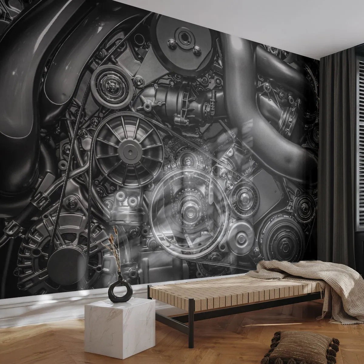 Papel de Parede Autocolante Deluxe Sticker - A poesia da mecánica - Motor, Mecânico, Metal - 150x105 cm