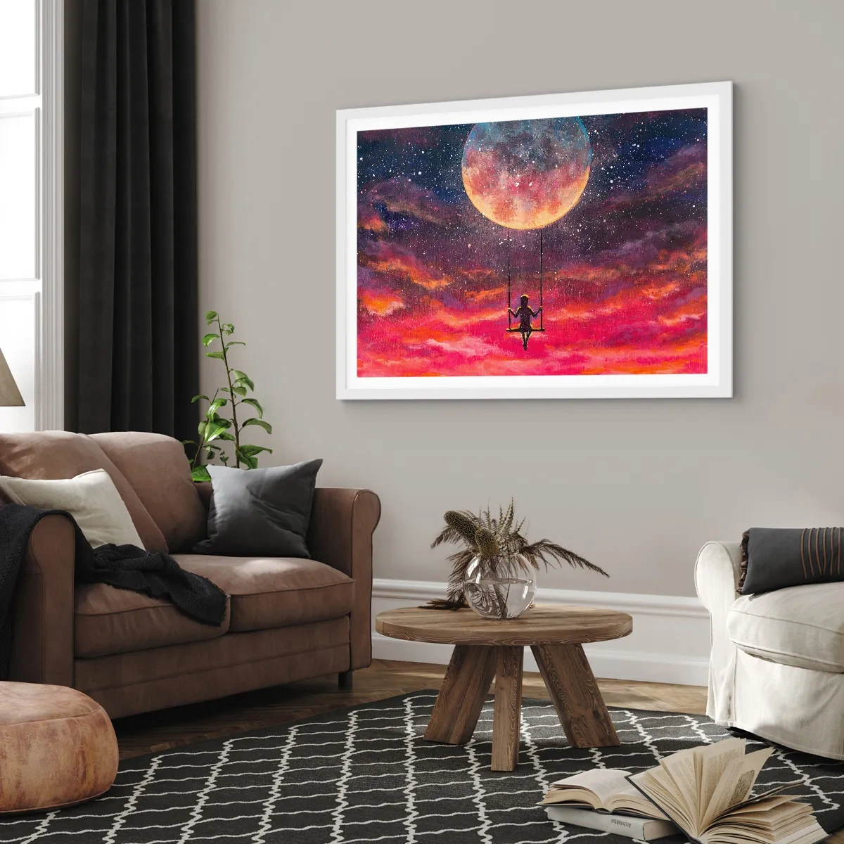 Pôster em moldura branca - Balanço nas nuvens - 91x61 cm