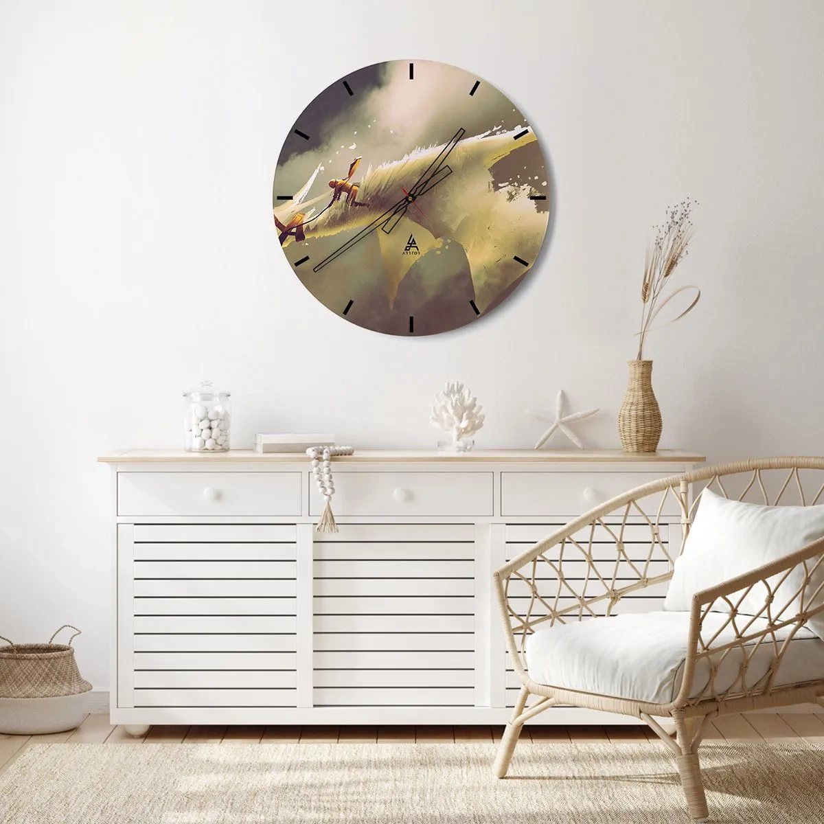 Relógio de parede - Relógio em vidro - Um herói em batalha contra uma paisagem mística - 30x30cm - A resgatar o mundo - Decoração de parede moderna para a sala de estar, cozinha e quarto ARTTOR