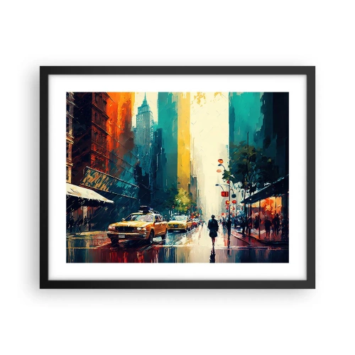 Pôster com moldura preta - Nova York – até a chuva é colorida aqui - 50x40 cm