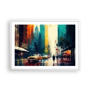 Pôster em moldura branca - Nova York – até a chuva é colorida aqui - 70x50 cm