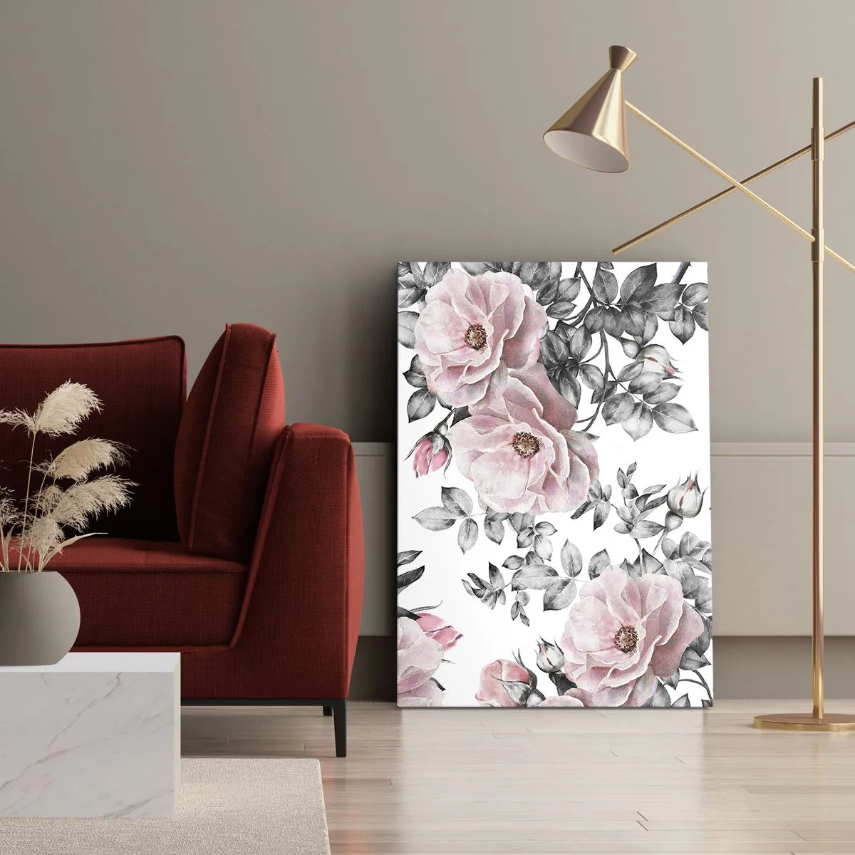 Quadro em tela - Perder-se nas rosas - 55x100 cm