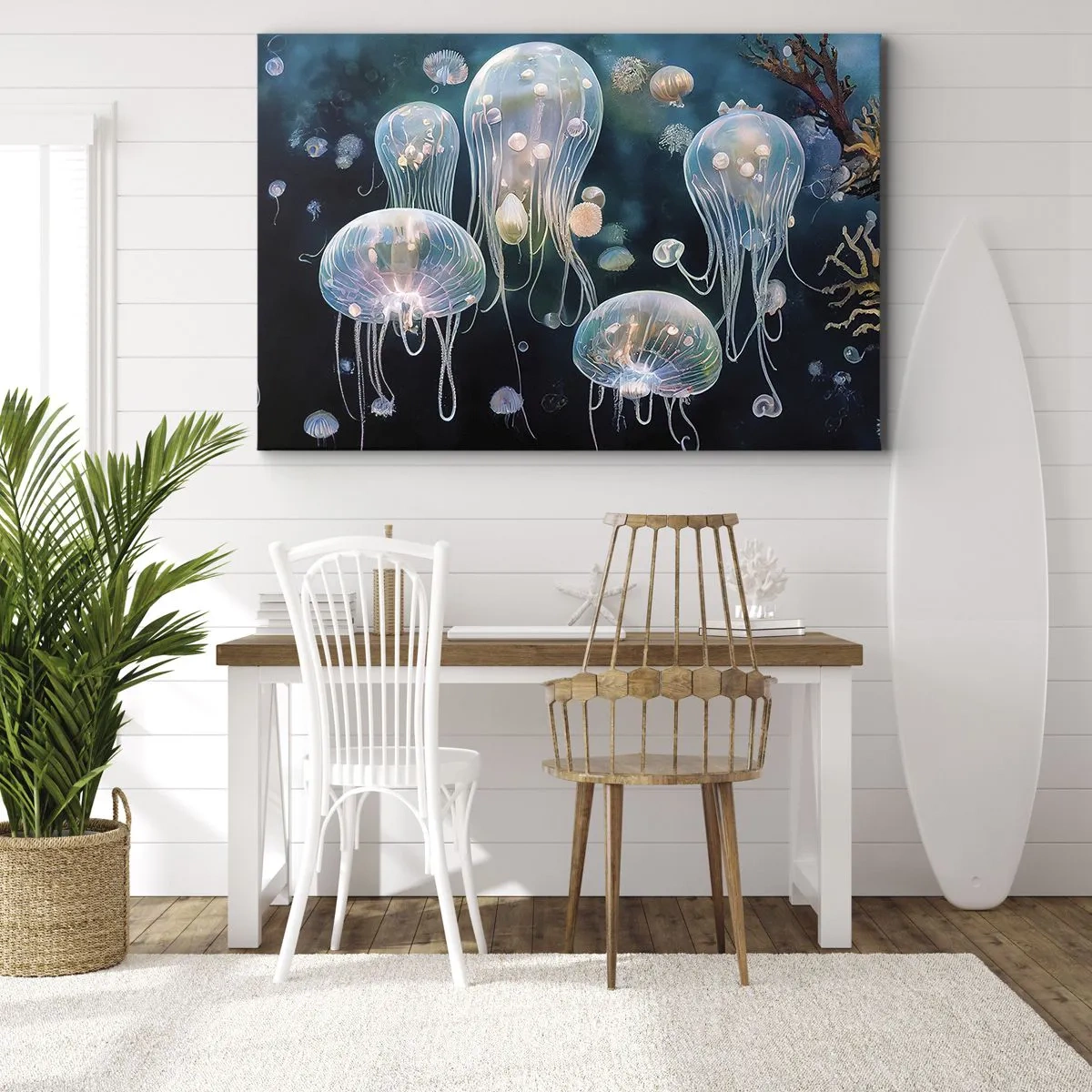 Quadro em tela - Água-viva delicada no mundo subaquático - 70x50cm - Bola Subaquática - Decoração de parede moderna para a sala de estar e quarto ARTTOR