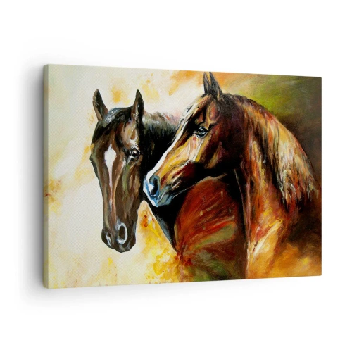 Quadro em tela - Um par de cavalos em uma composição pictórica - 70x50cm - Encanto em dobro - Decoração de parede moderna para a sala de estar e quarto ARTTOR
