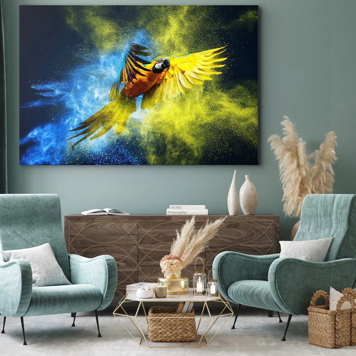 Quadro em tela - Em pó azul-dourado - 100x70 cm