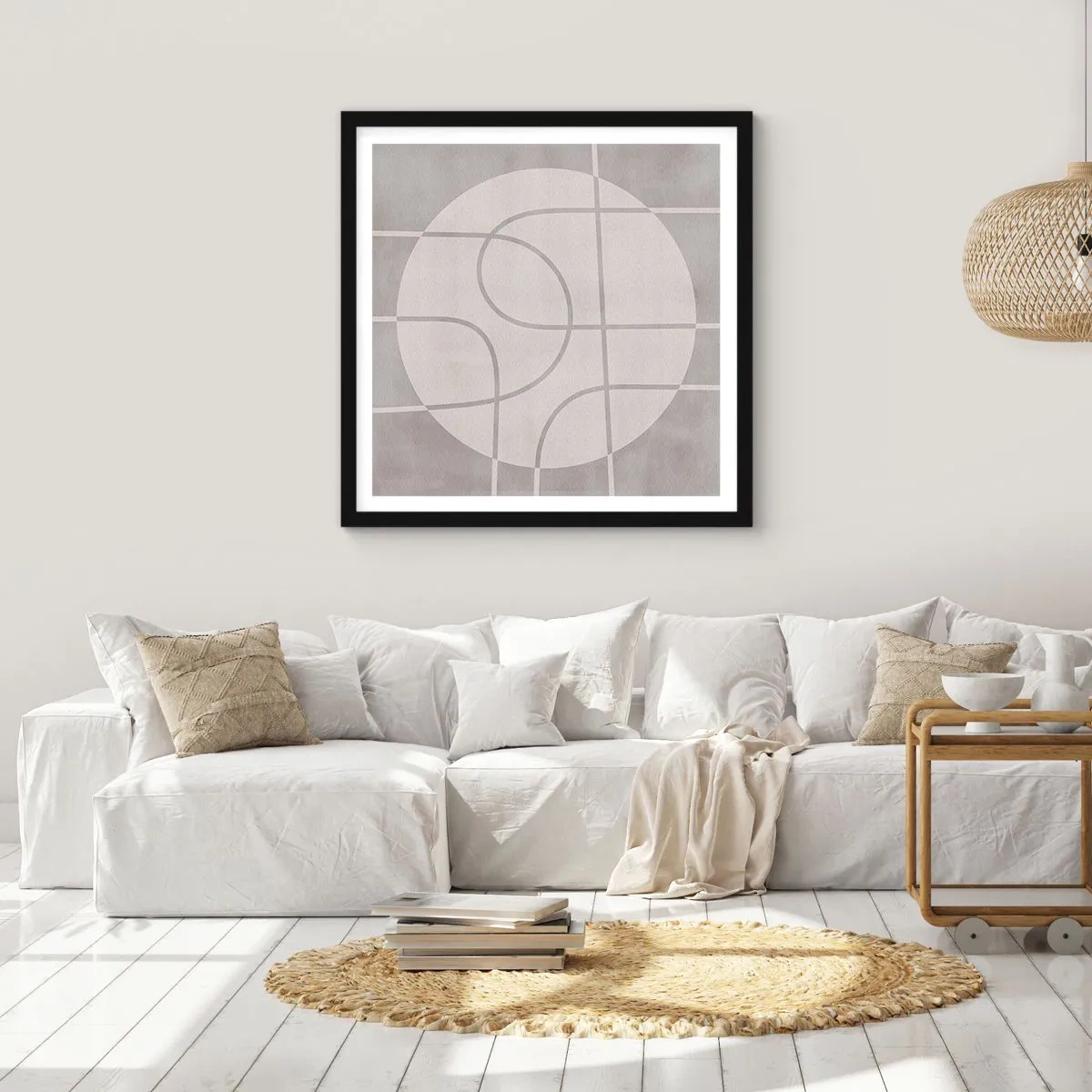 Pôster com moldura preta - Circular e direto - 60x60 cm