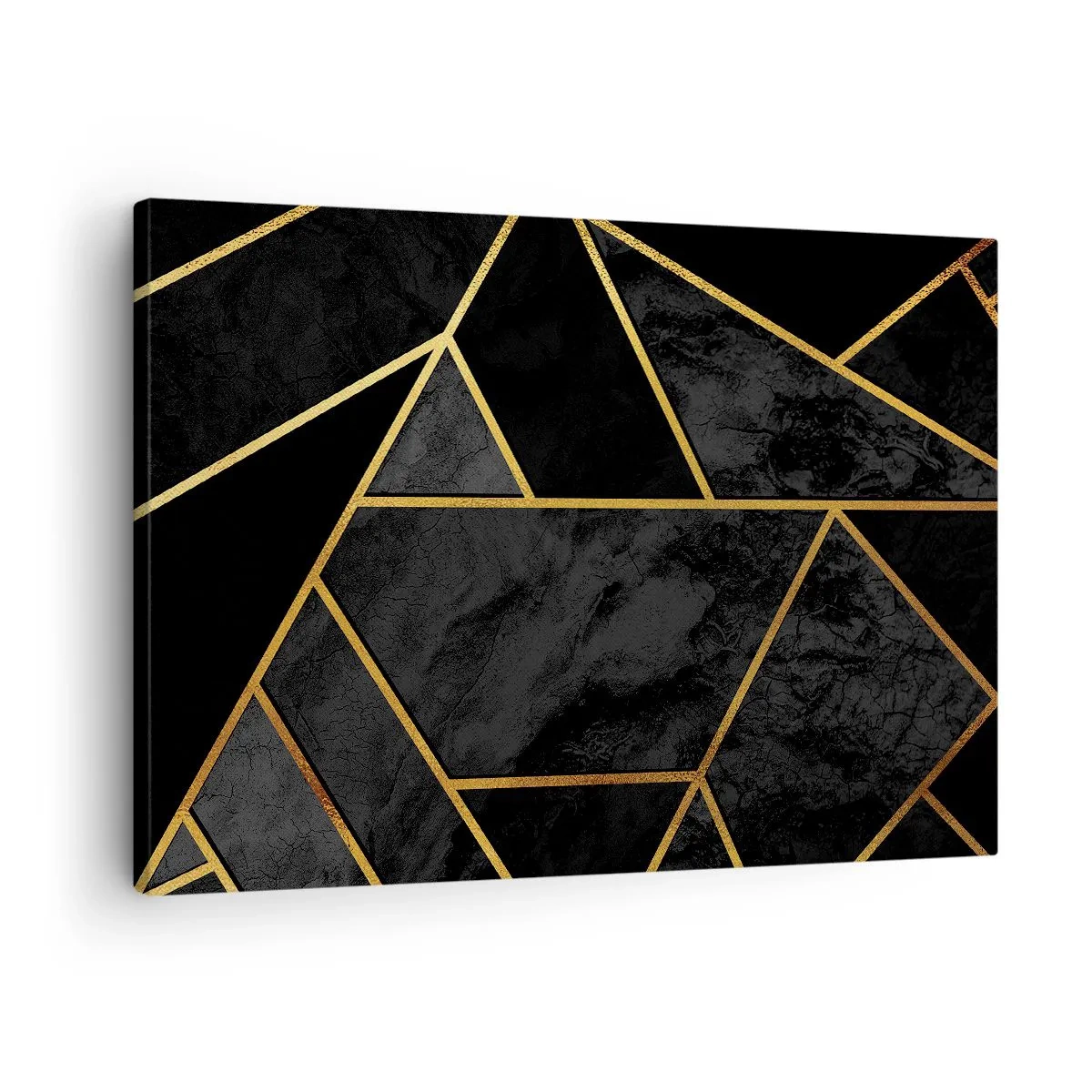 Quadro em tela - Padrão geométrico dourado em fundo preto - 70x50cm - Escuridão e esplendor - Decoração de parede moderna para a sala de estar e quarto ARTTOR