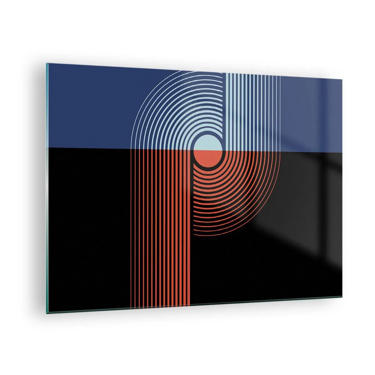 Quadro em vidro - Gráficos geométricos modernos em cores contrastantes - 70x50cm - Num abraço geométrico - Decoração de parede moderna para a sala de estar e quarto ARTTOR