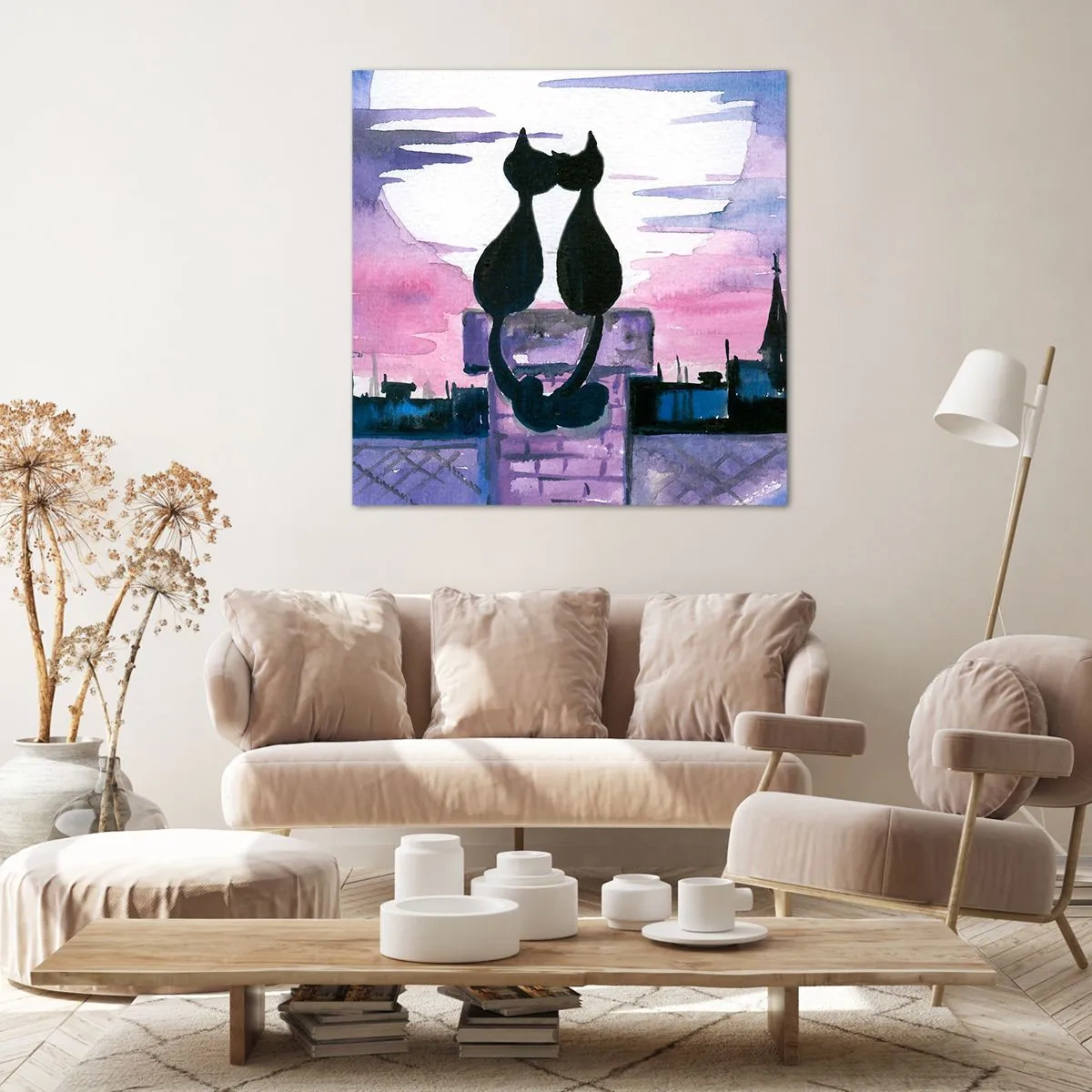 Quadro em tela - Rendez-vous sob a lua - 30x30 cm