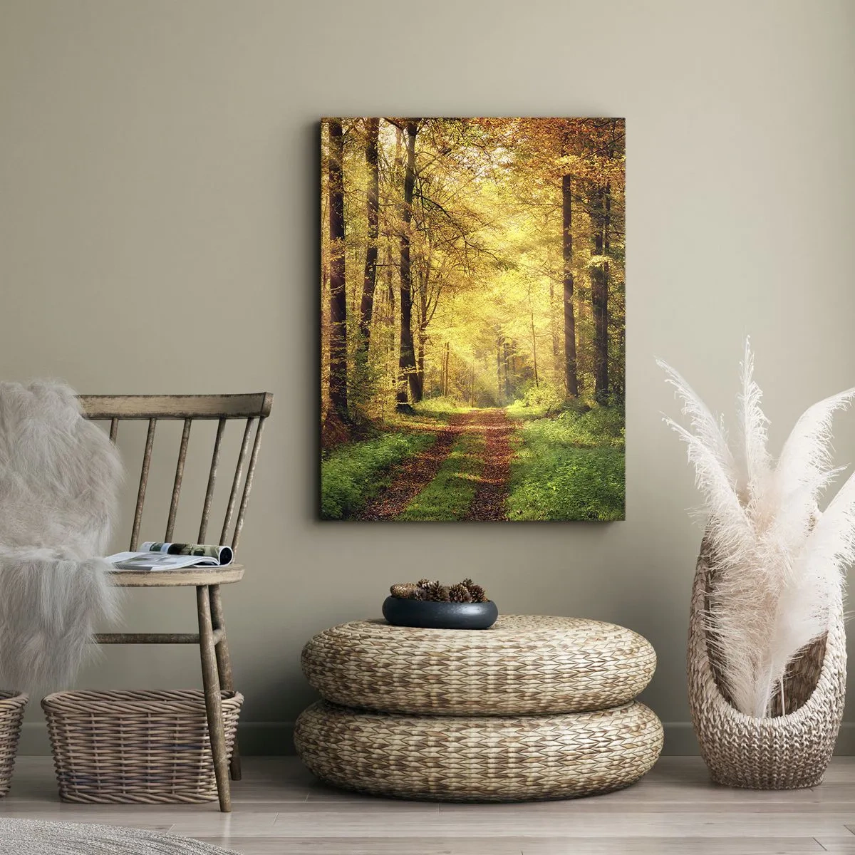 Quadro em tela - Silêncio dourado da floresta - 45x80 cm