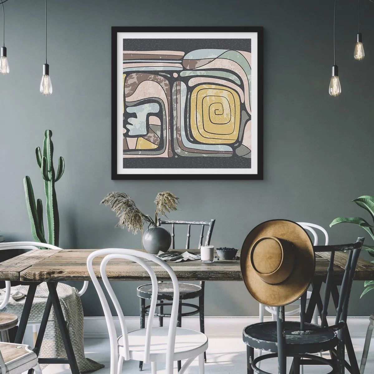 Pôster com moldura preta - Abstração no espírito pré-colombiano - 60x60 cm