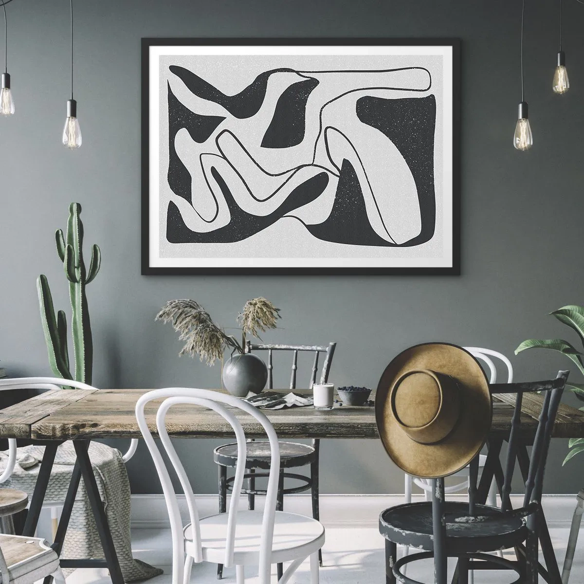 Pôster com moldura preta - Labirinto abstrato divertido - 70x50 cm