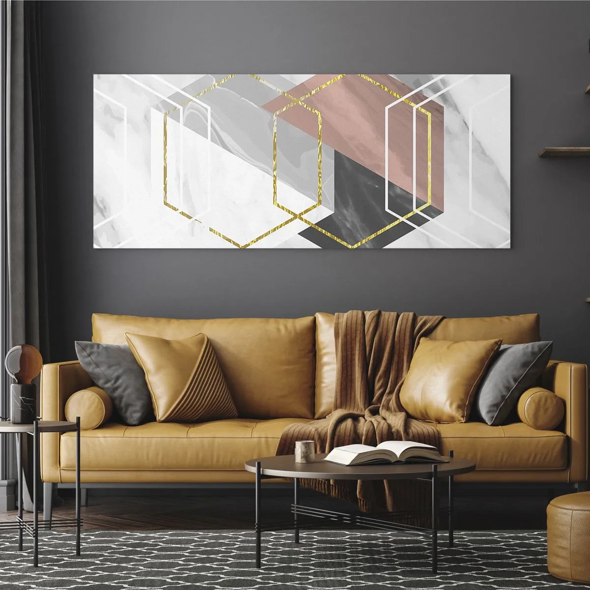 Quadro em vidro - Composição em cadeia - 100x40 cm