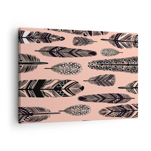 Quadro em tela - Penas decorativas em fundo claro - 70x50cm - Colecção Indiana - Decoração de parede moderna para a sala de estar e quarto ARTTOR